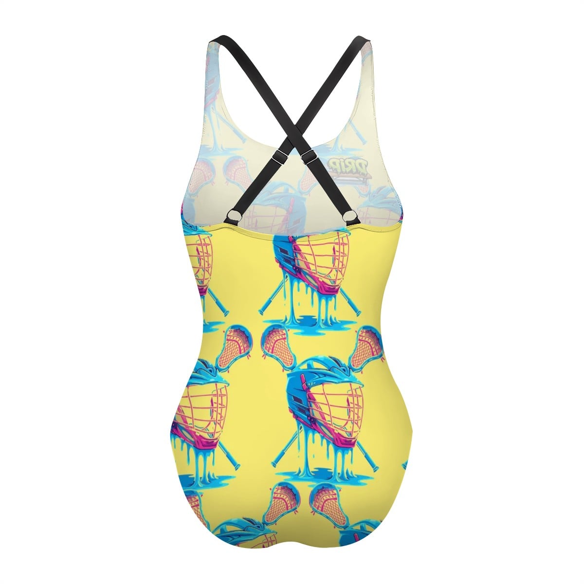 Cross-Back One Piece Swimsuit Women - Lacrosse Helmet Sticks Yellow