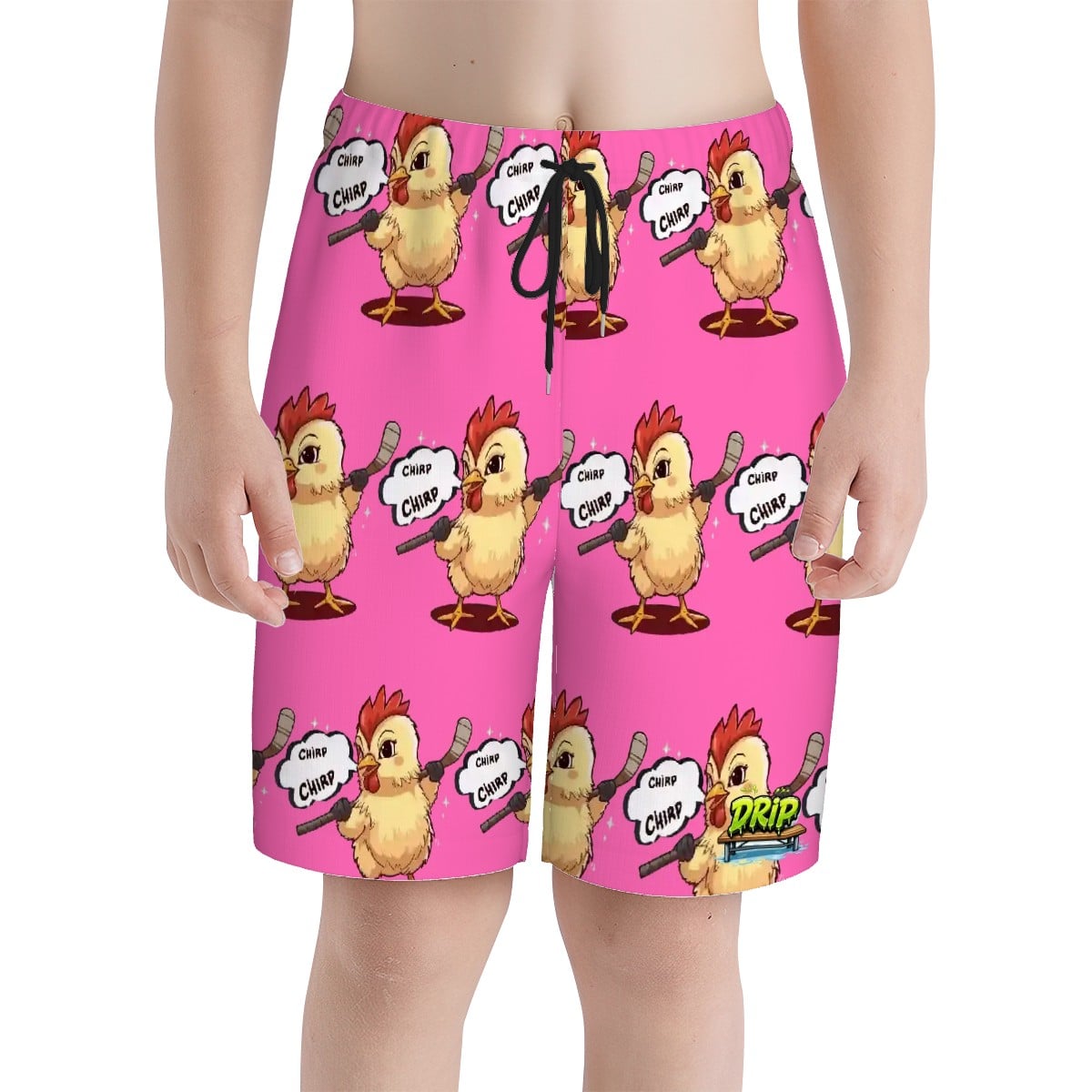 Youth Swim Shorts - Hockey Chirp Chirp Pink