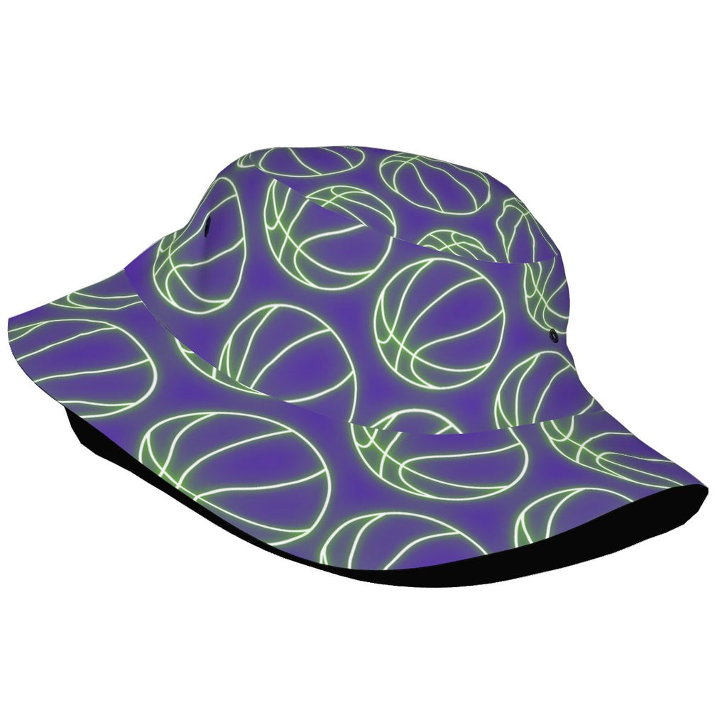 Drip Bucket Hat - Neon Green Basketballs Purple