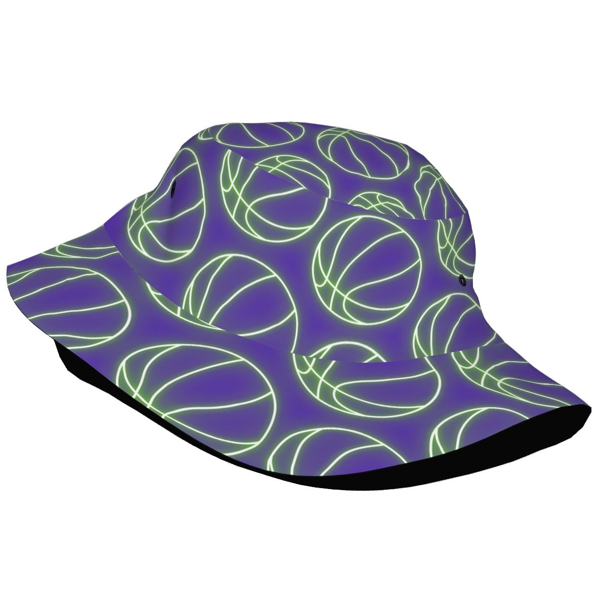 Drip Bucket Hat - Neon Green Basketballs Purple
