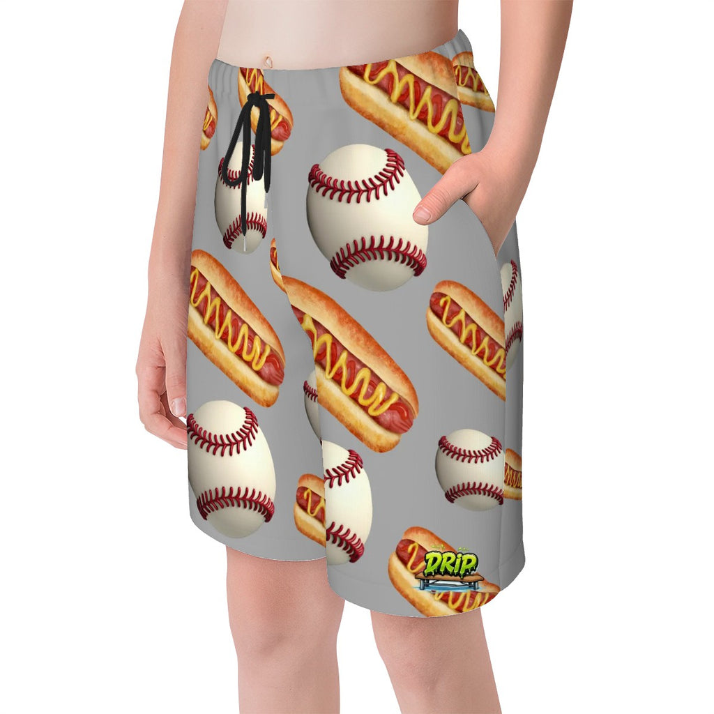 Youth Swim Shorts - Baseball and Hotdogs Grey