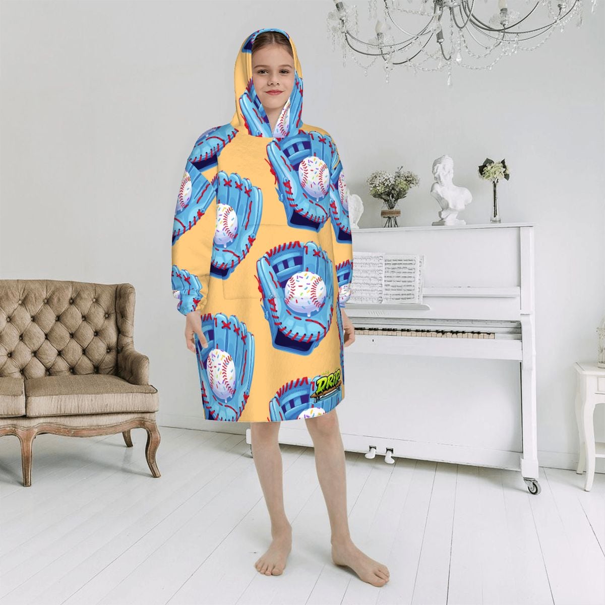 Youth Blanket Sweatshirt - Baseball Sprinkles Drip Sherbert Orange