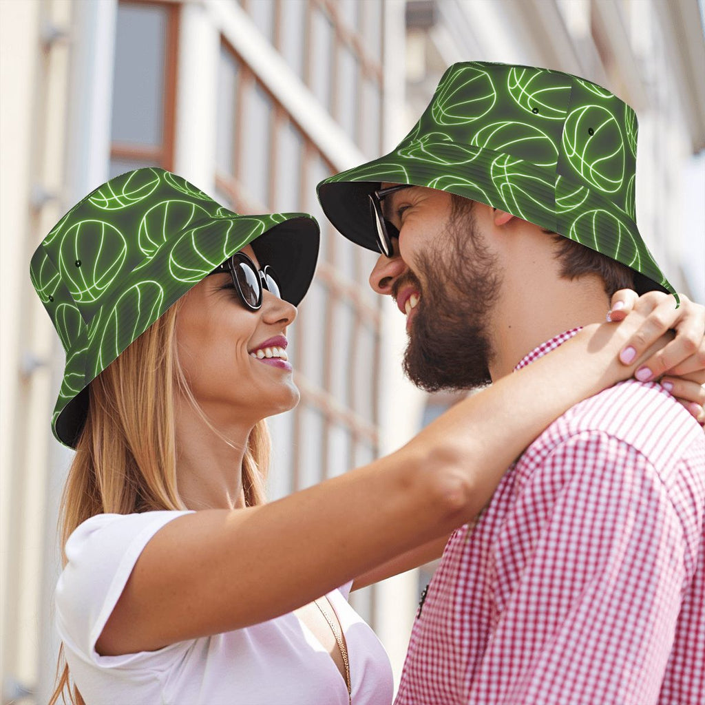 Drip Bucket Hat - Neon Green Basketballs Charcoal