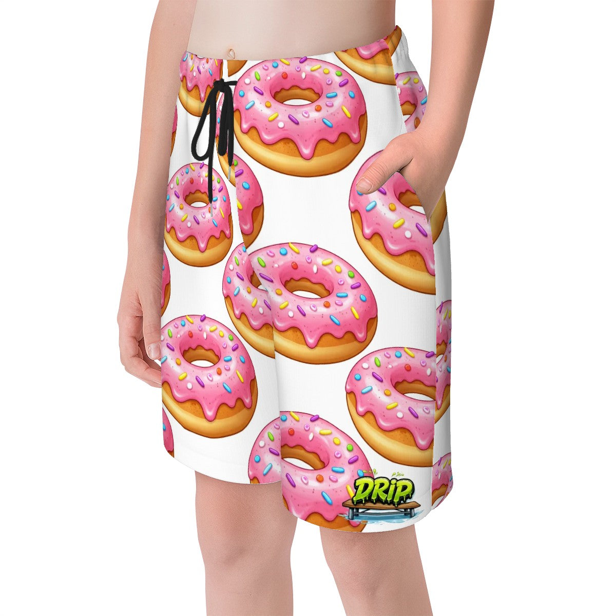 Youth Swim Shorts - Pink Donuts White