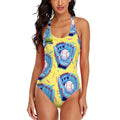 Cross-Back One Piece Swimsuit Women - Baseball Sprinkle Drip Yellow