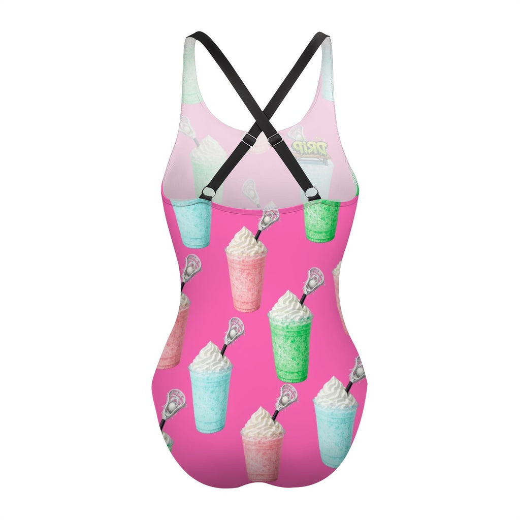 Cross-Back One Piece Swimsuit Women - Ice Cream Lacrosse Hot Pink