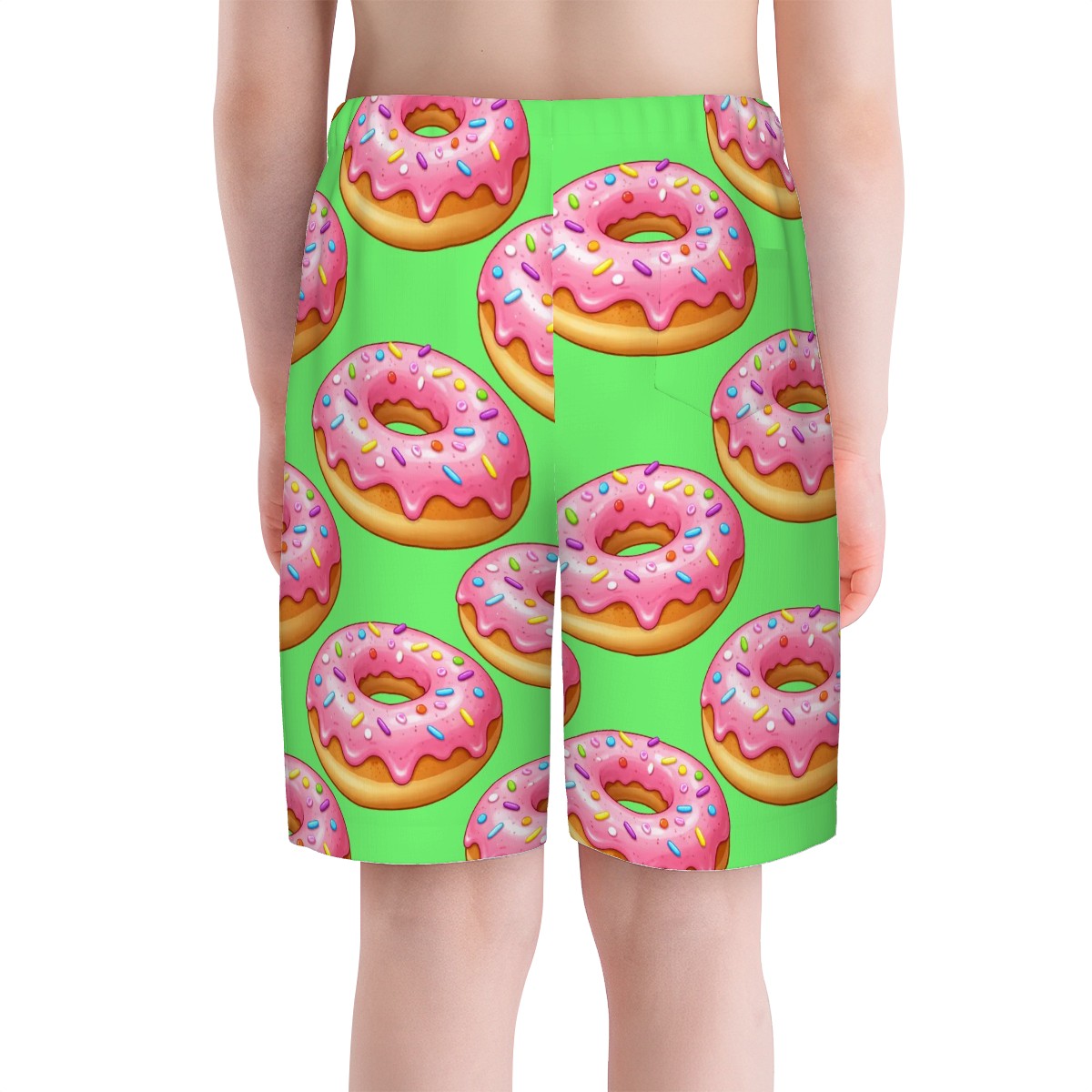Youth Swim Shorts - Pink Donuts Hot Green