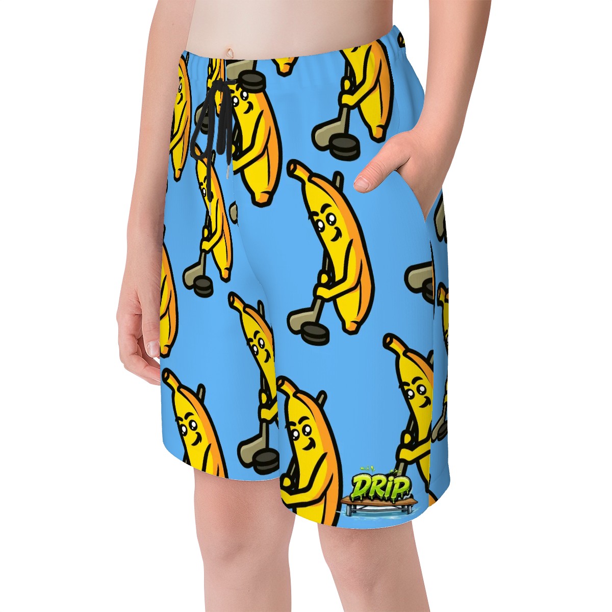 Youth Swim Shorts - Bananas for Hockey Sky Blue