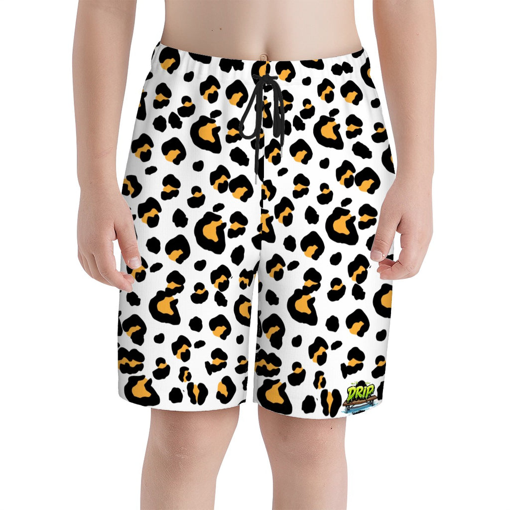 Youth Swim Shorts - Drip Bench Leopard White