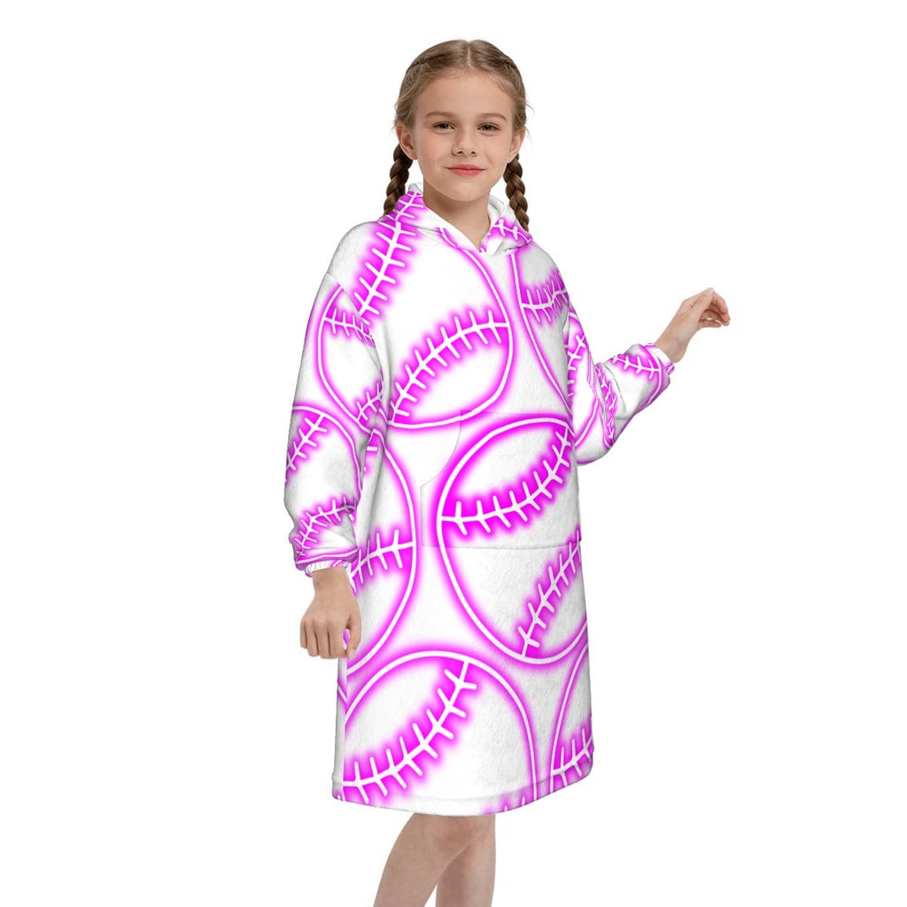 Youth Blanket Sweatshirt - Neon Pink Baseball