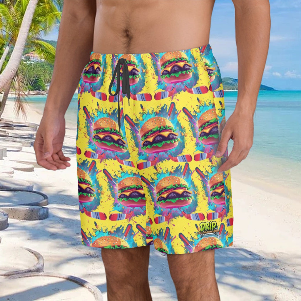 Men/Teen Swim Shorts - Lacrosse Rainbow Drip Yellow