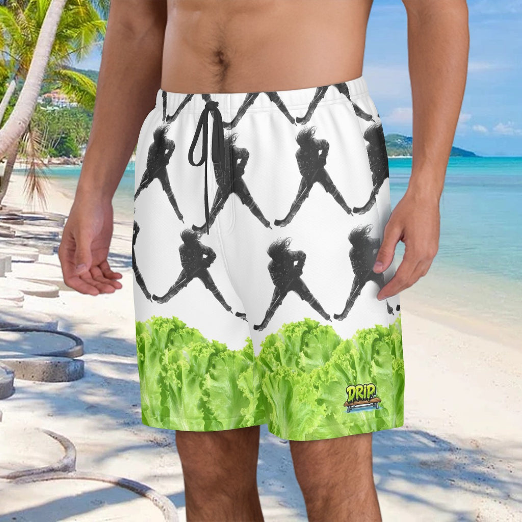 Men/Teen Swim Shorts - Lettuce Hockey Flo White