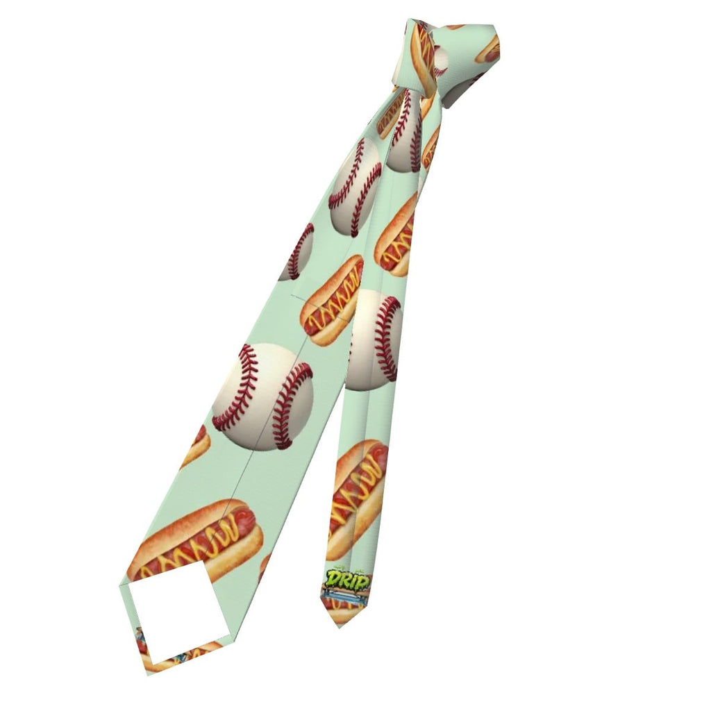 Game Day Tie - Baseballs and Hotdogs Pastel Green