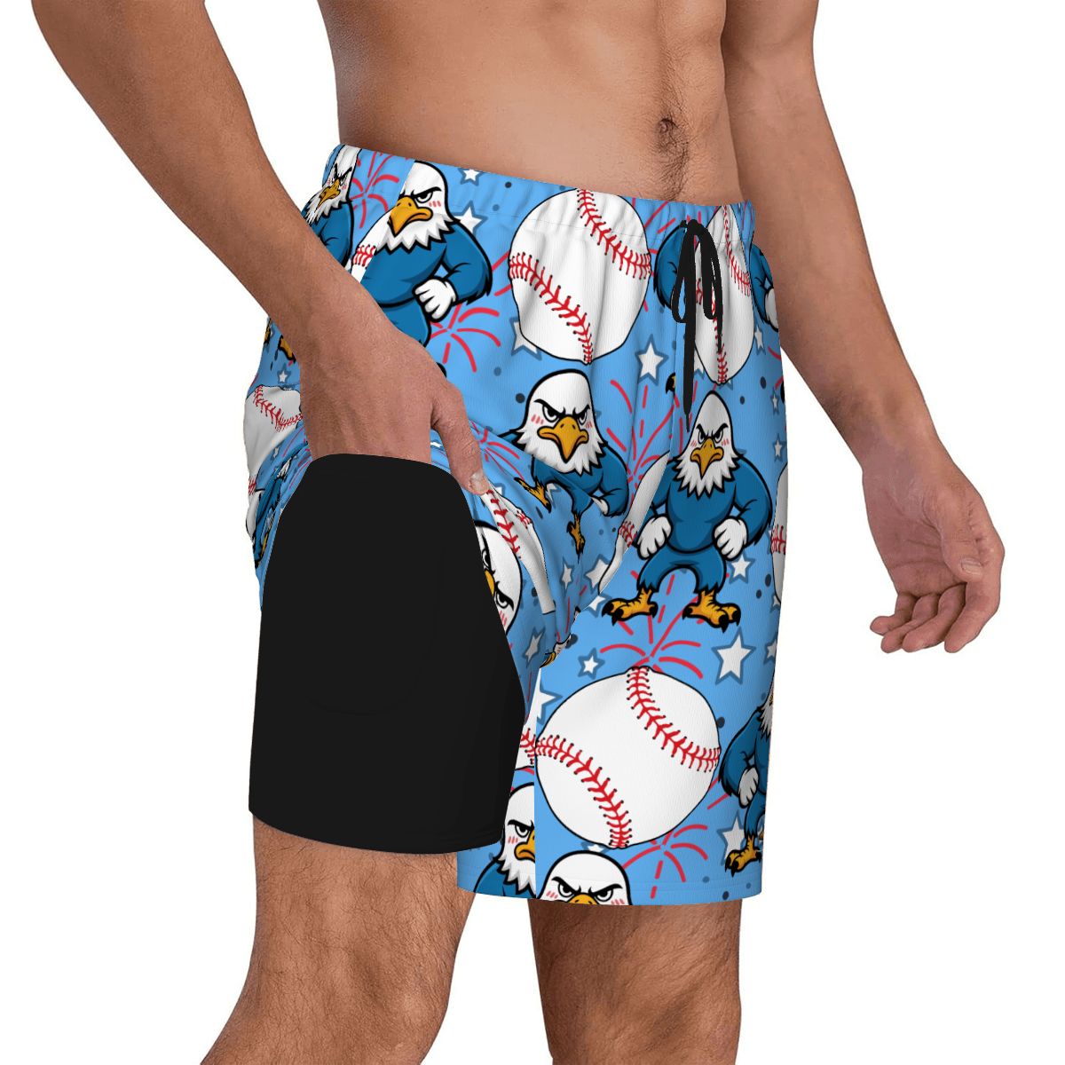 W2W Pro Mesh Hybrid Shorts - Stars and Strikes Sky Blue