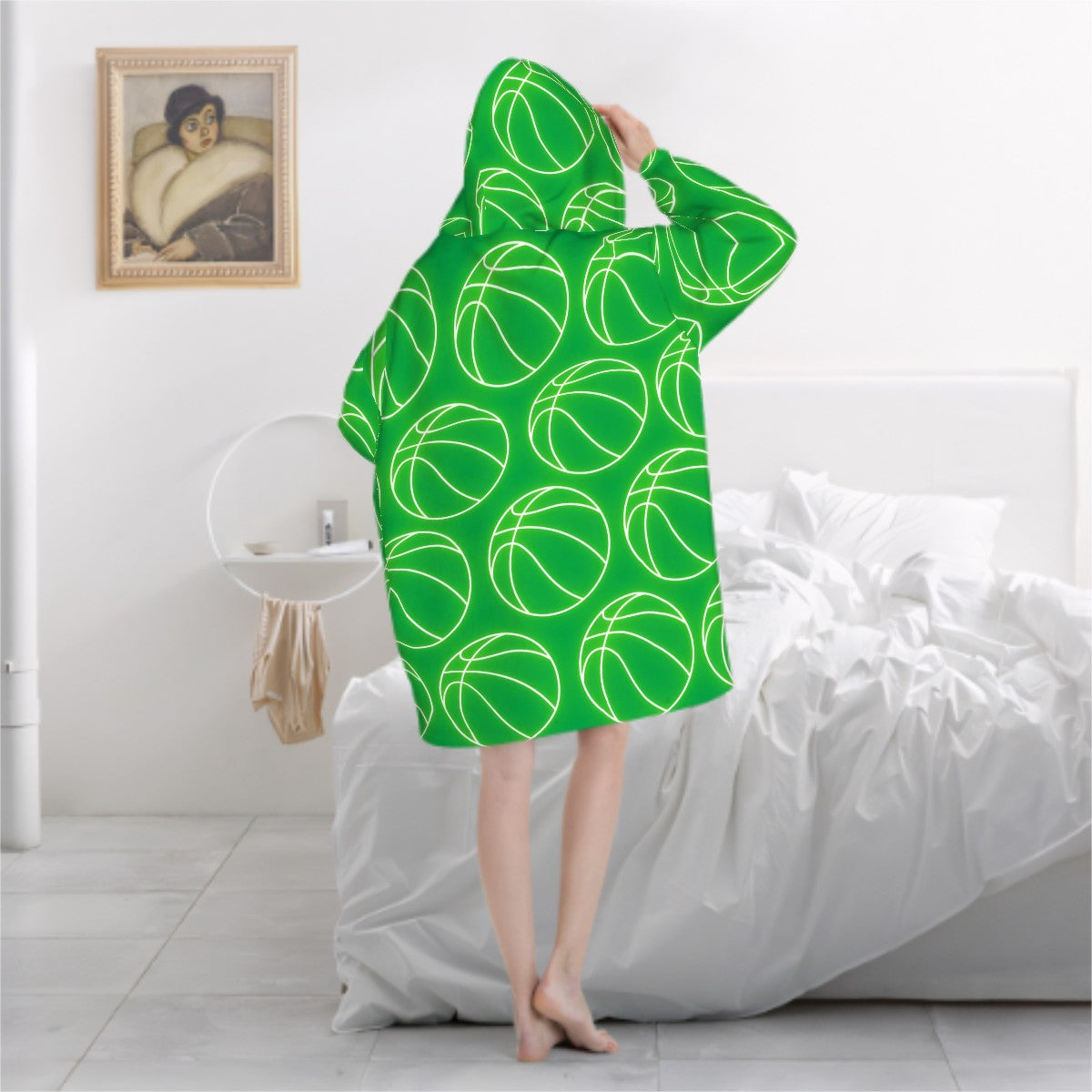 Adult Blanket Sweatshirt - Neon Basketballs Classic Green