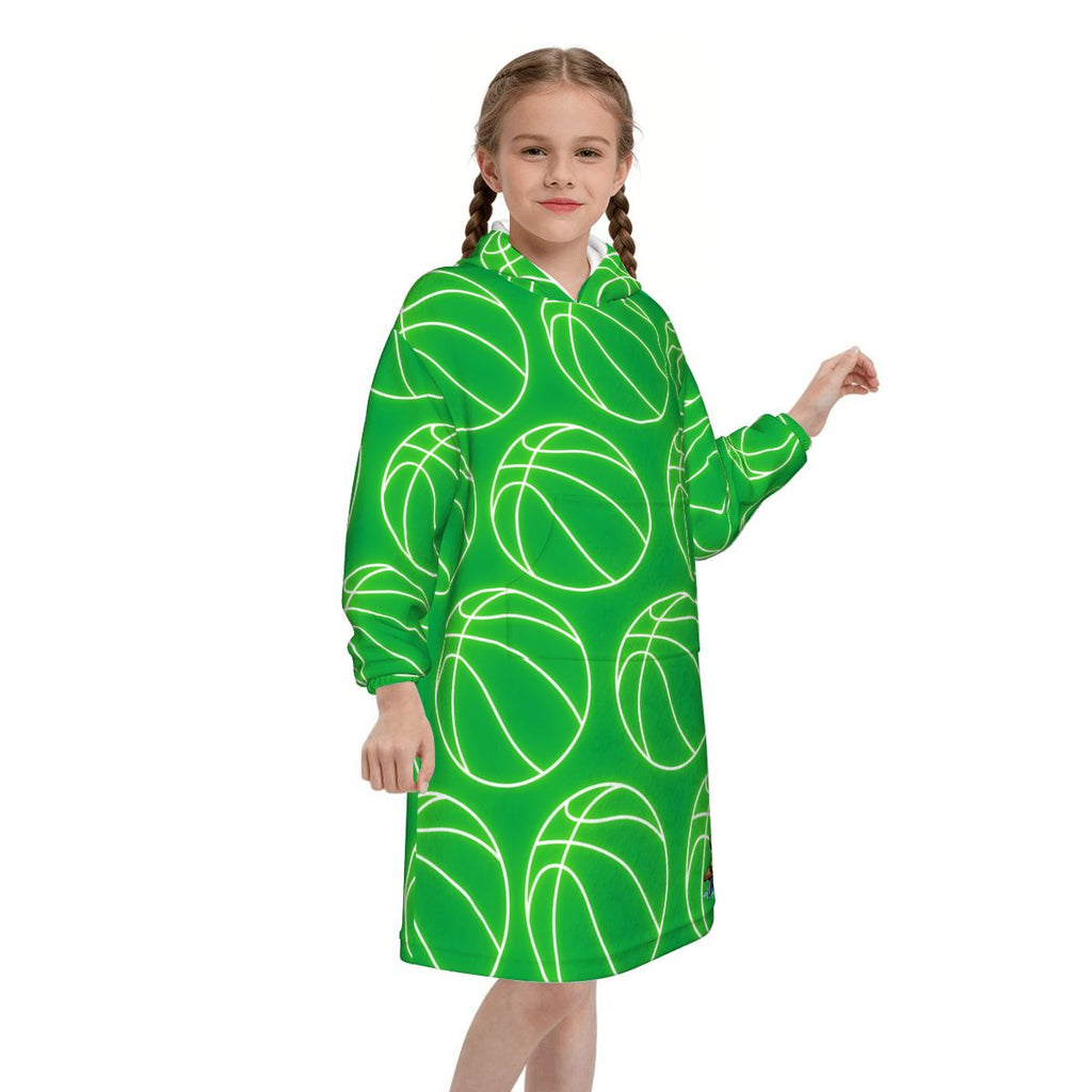 Youth Blanket Sweatshirt - Neon Green Basketballs Classic Green