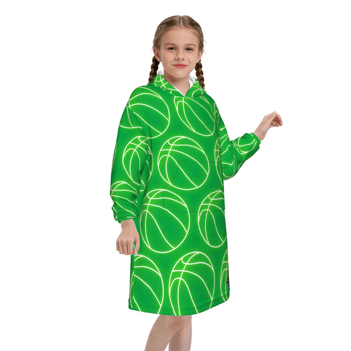 Youth Blanket Sweatshirt - Neon Green Basketballs Classic Green