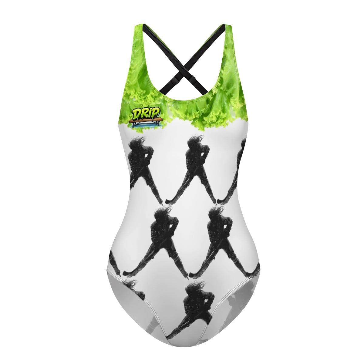 Cross-Back One Piece Swimsuit Women - Lettuce Hockey Hair Flo White