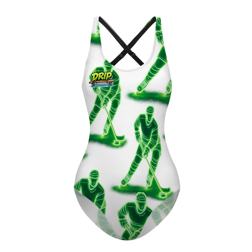 Cross-Back One Piece Swimsuit Women - Hockey Guys White
