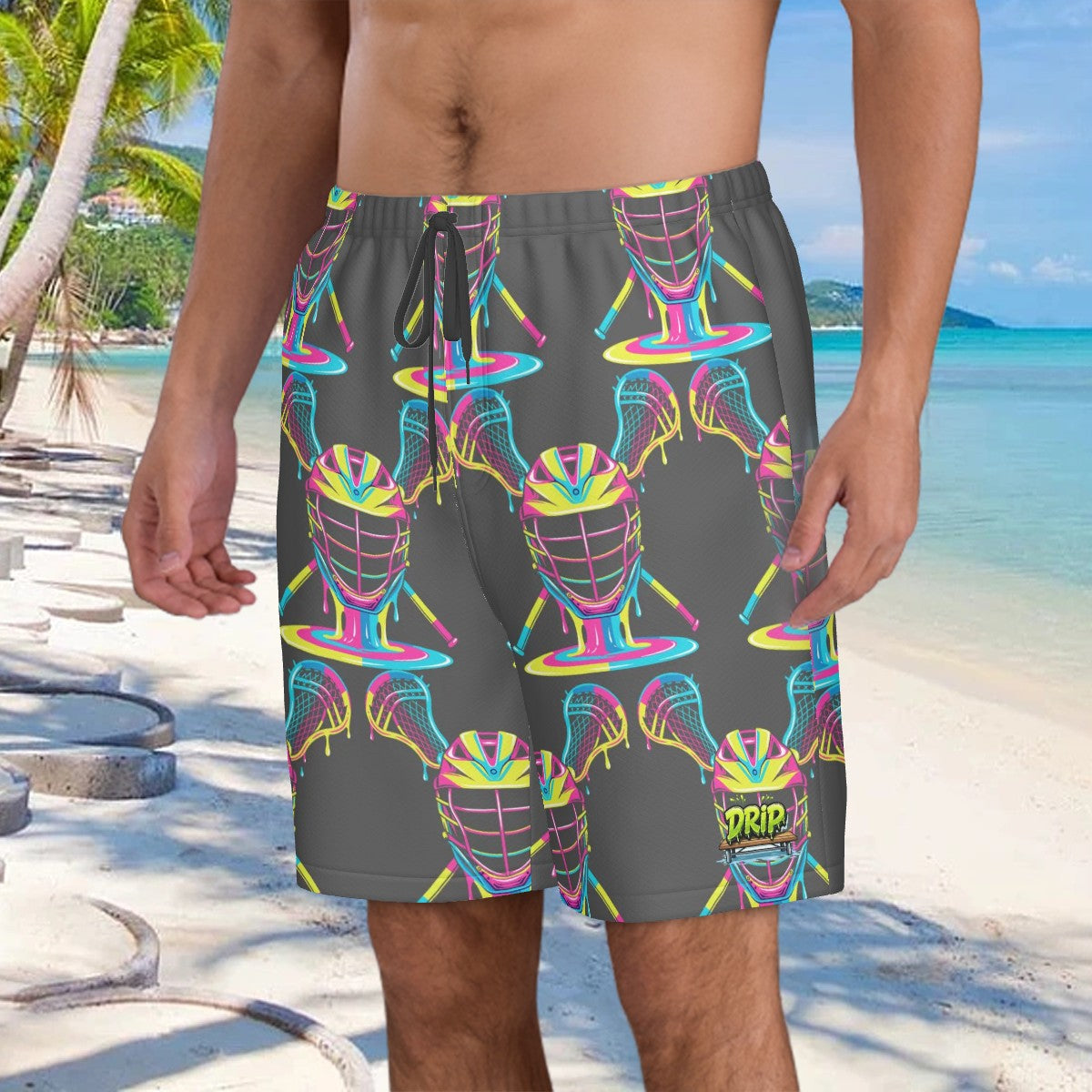 Men/Teen Swim Shorts - Lacrosse Rainbow Drip Charcoal