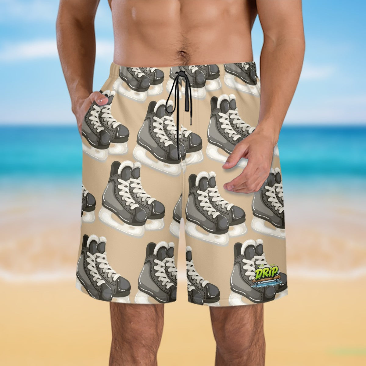 Men/Teen Swim Shorts - Hockey Skates Beige