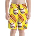 Youth Swim Shorts - Baseball and Hotdogs Yellow