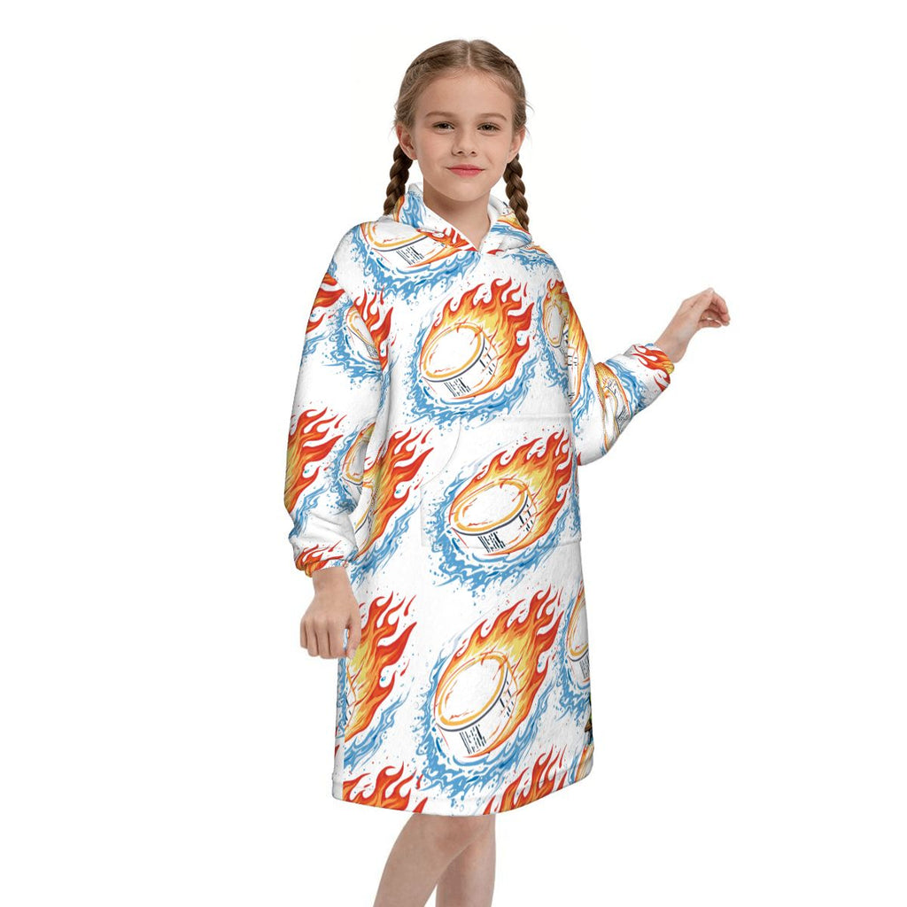 Youth Blanket Sweatshirt - Flamin Hockey Pucks White