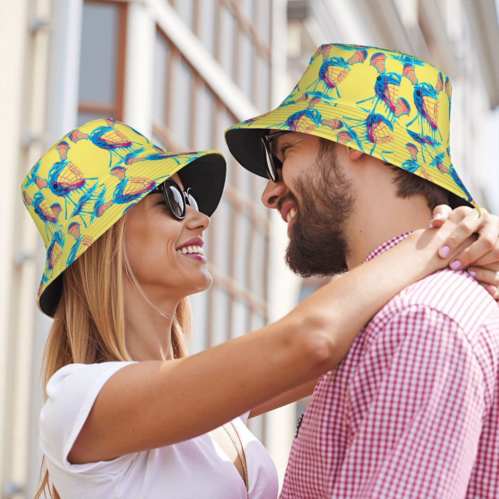 Drip Bucket Hat - Lacrosse Helmet Sticks Yellow