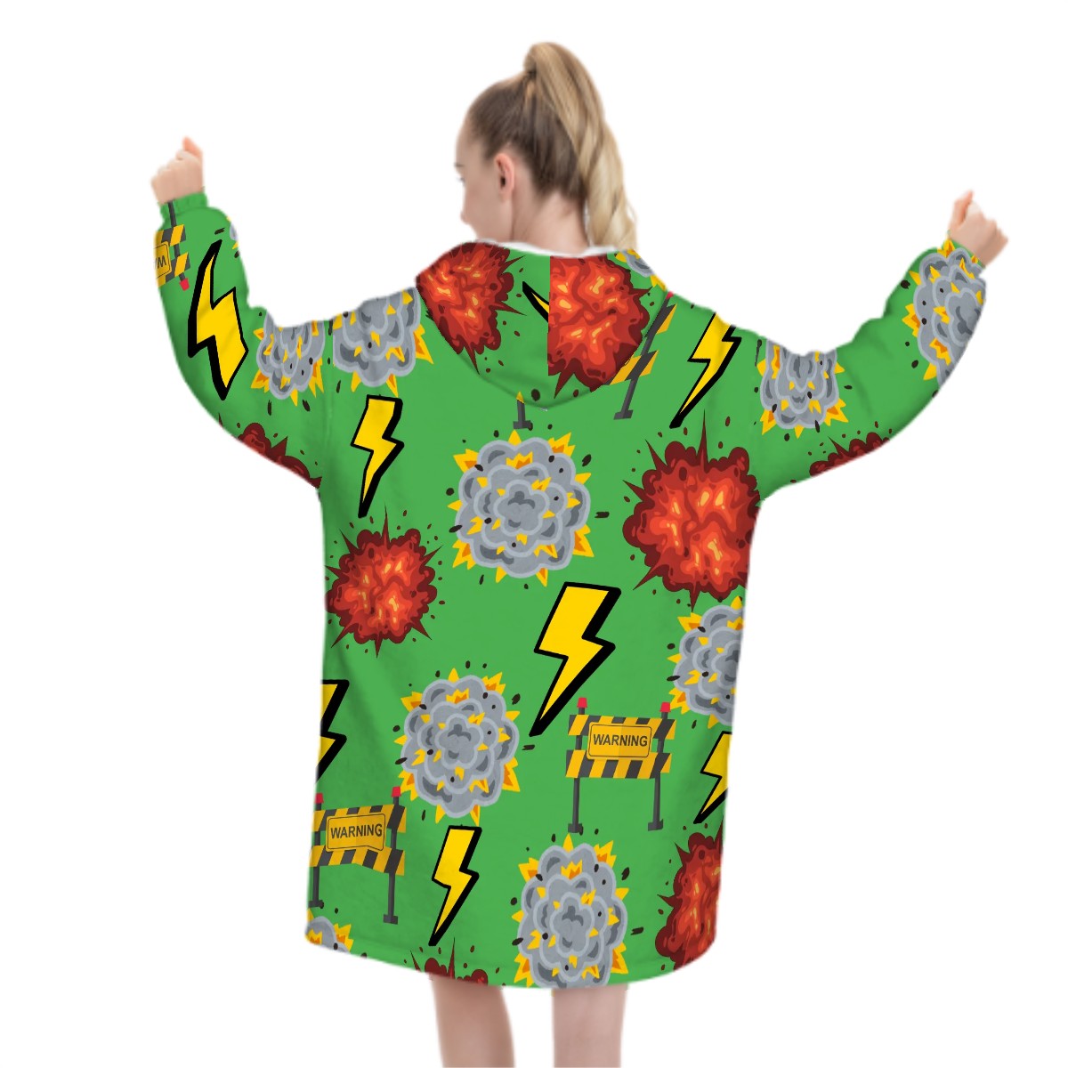 Adult Blanket Sweatshirt - I Come With a Warning Label Green