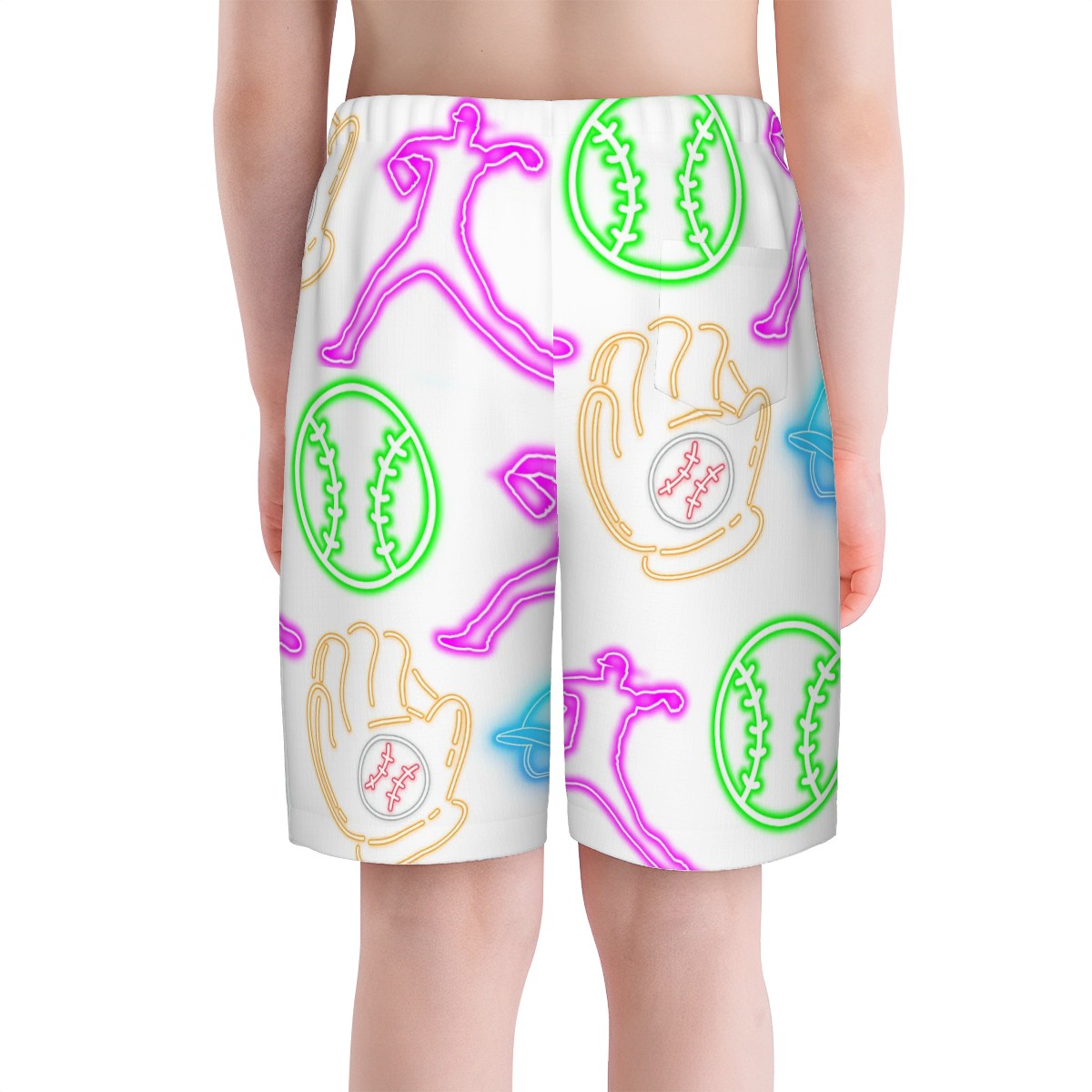 Youth Swim Shorts - Baseball Neon Lights White