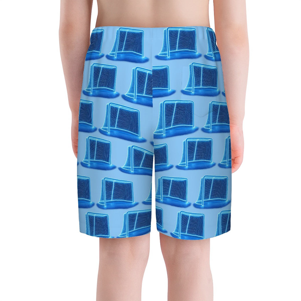 Youth Swim Shorts - Neon Blue Hockey Nets Blue