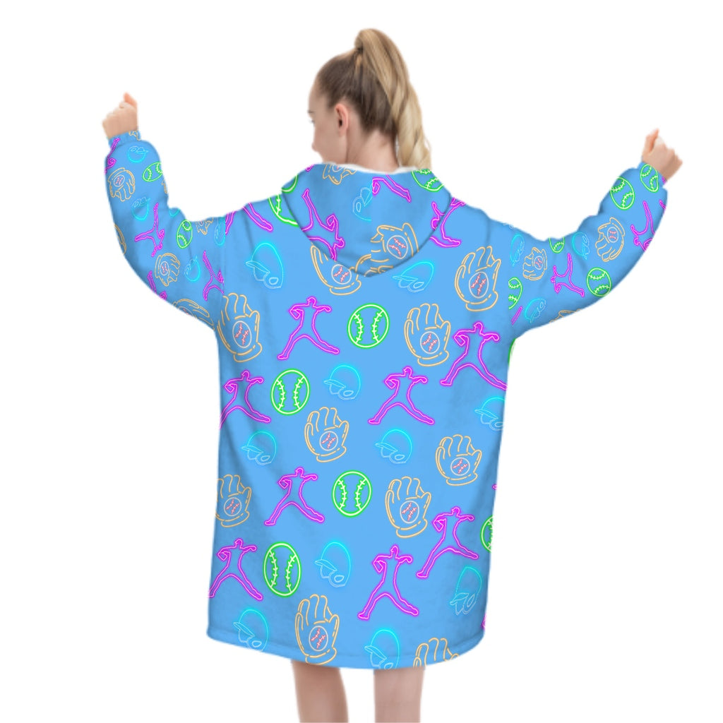 Adult Blanket Sweatshirt - Sky Blue Neon Lights