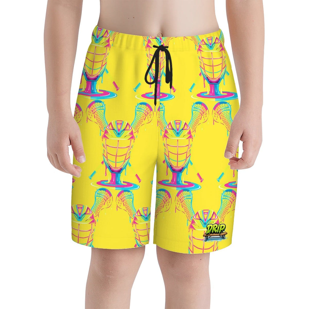 Youth Swim Shorts - Lacrosse Rainbow Drip Yellow