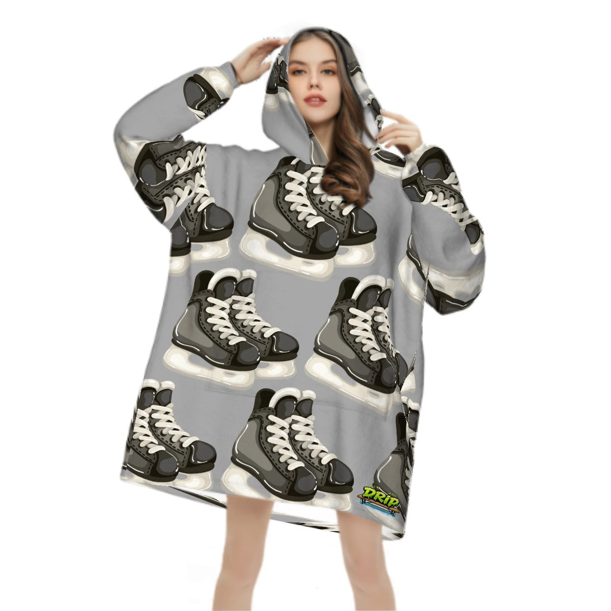 Adult Blanket Sweatshirt - Hockey Skates Grey