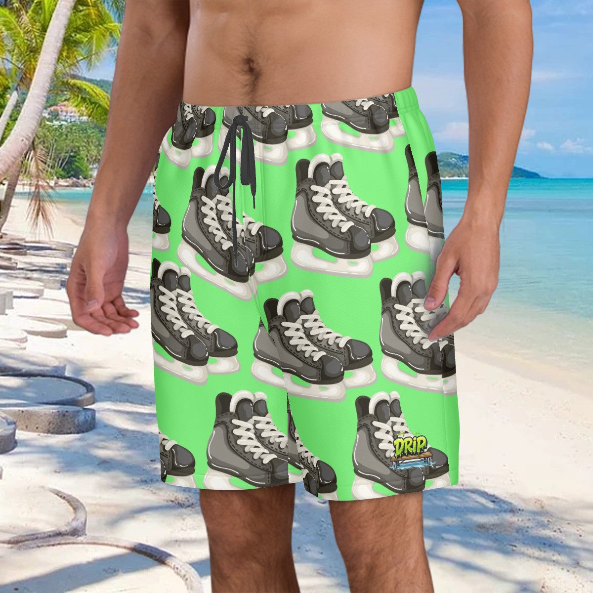 Men/Teen Swim Shorts - Hockey Skates Hot Green