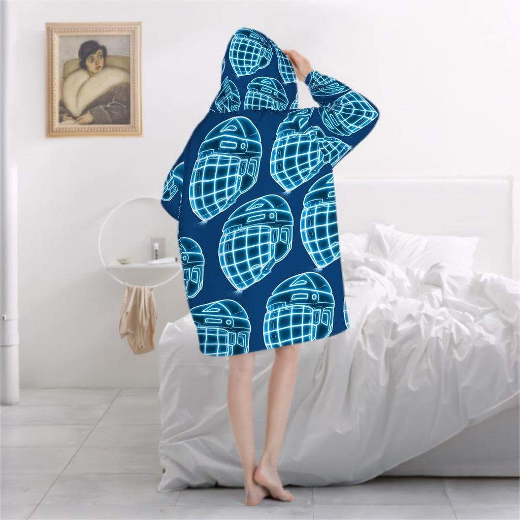 Adult Blanket Sweatshirt - Hockey Helmet Neon Blue Midnight