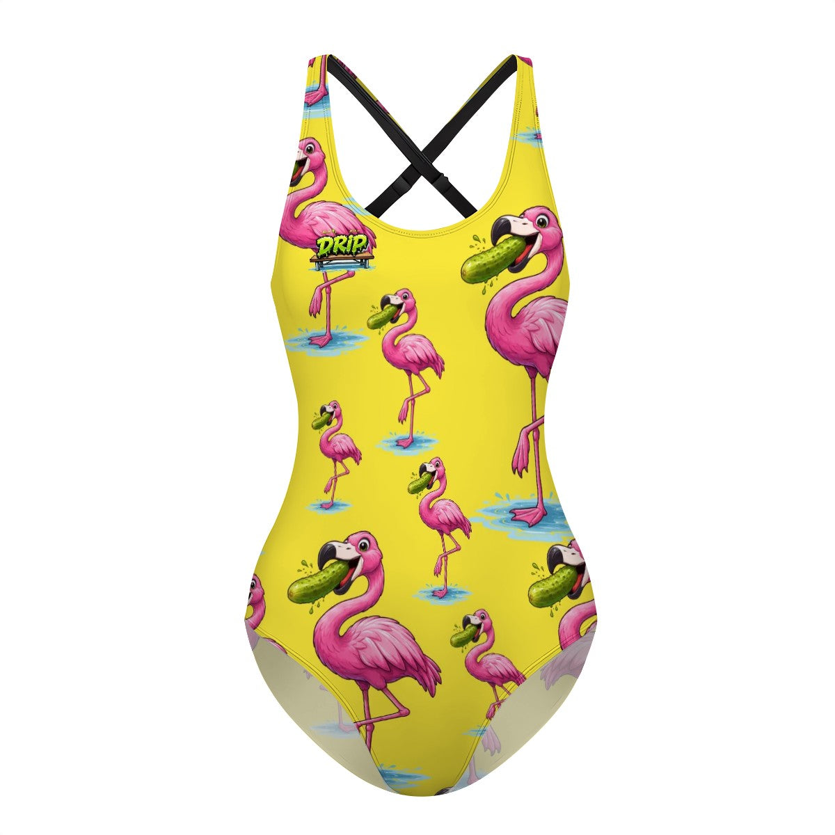 Cross-Back One Piece Swimsuit Women - Flamingo Pickle Yellow