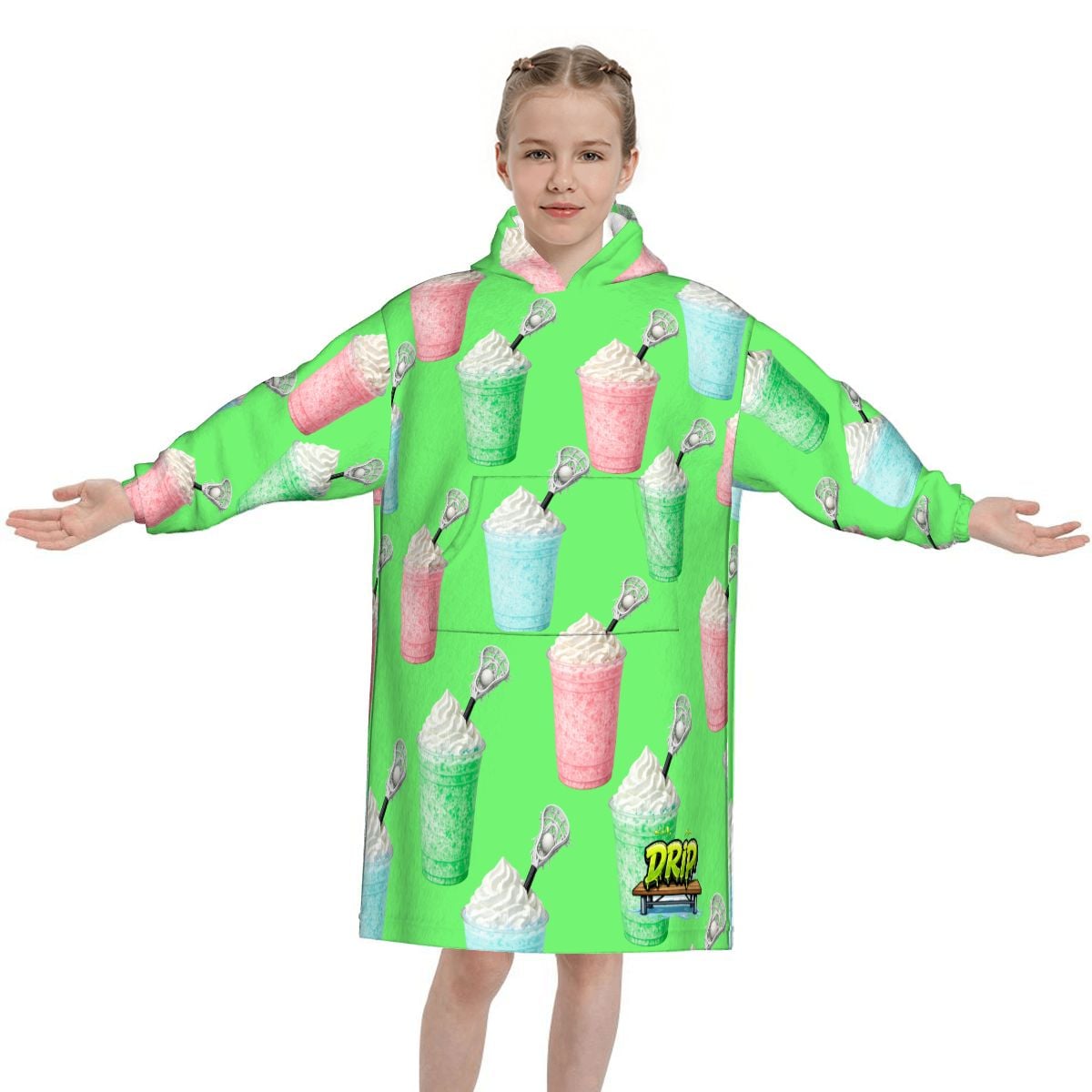 Youth Blanket Sweatshirt - Ice Cream Lacrosse Hot Green