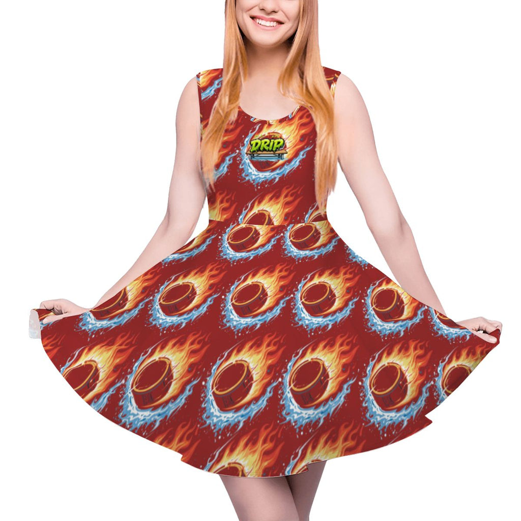 Women's Game Day Dress - Flamin Hockey Pucks Classic Red