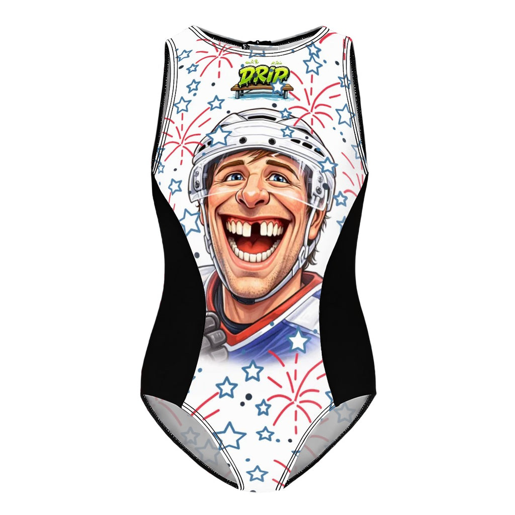 Girls One Piece Swimsuits - Red, White, and Tooth