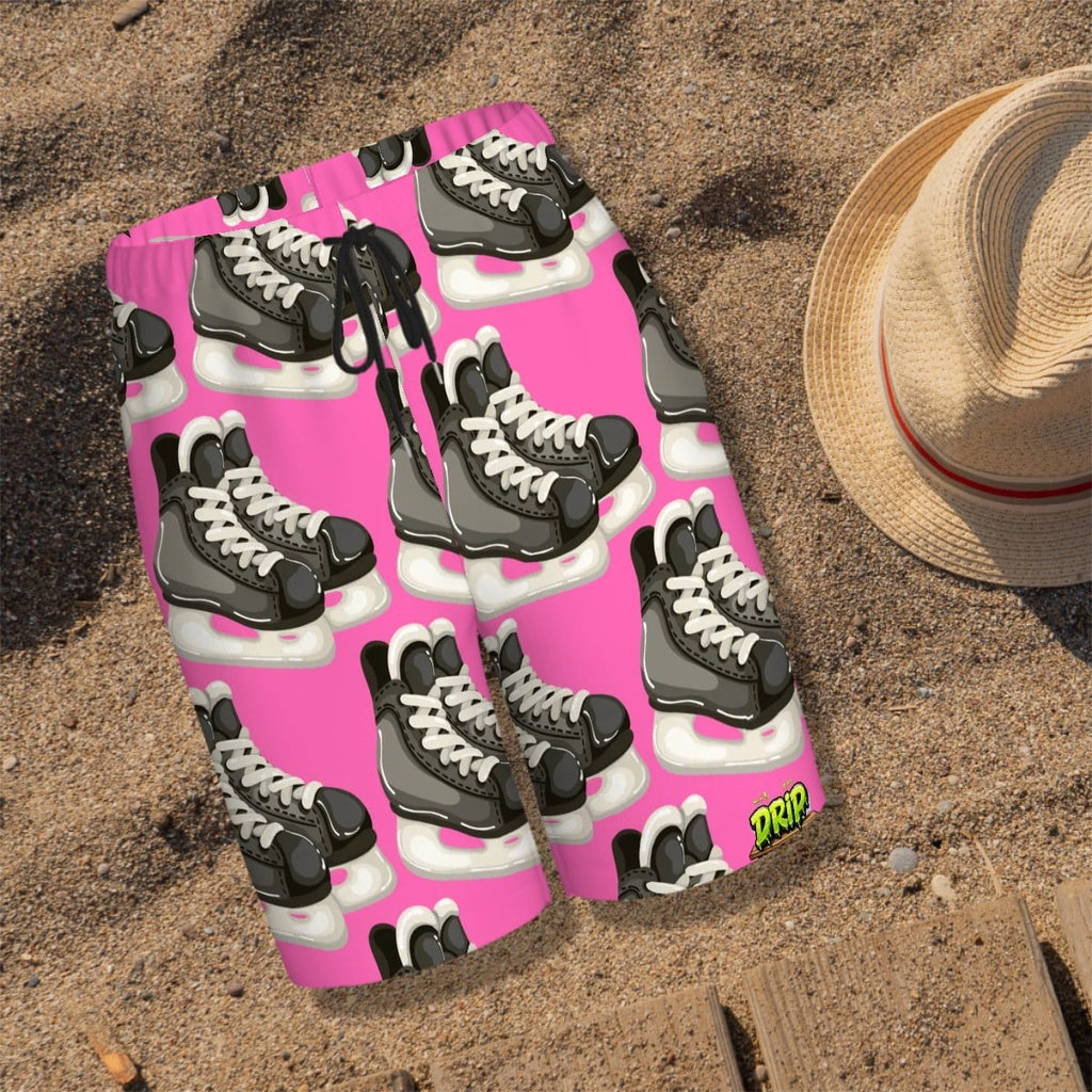 Youth Swim Shorts - Hockey Skates Hot Pink