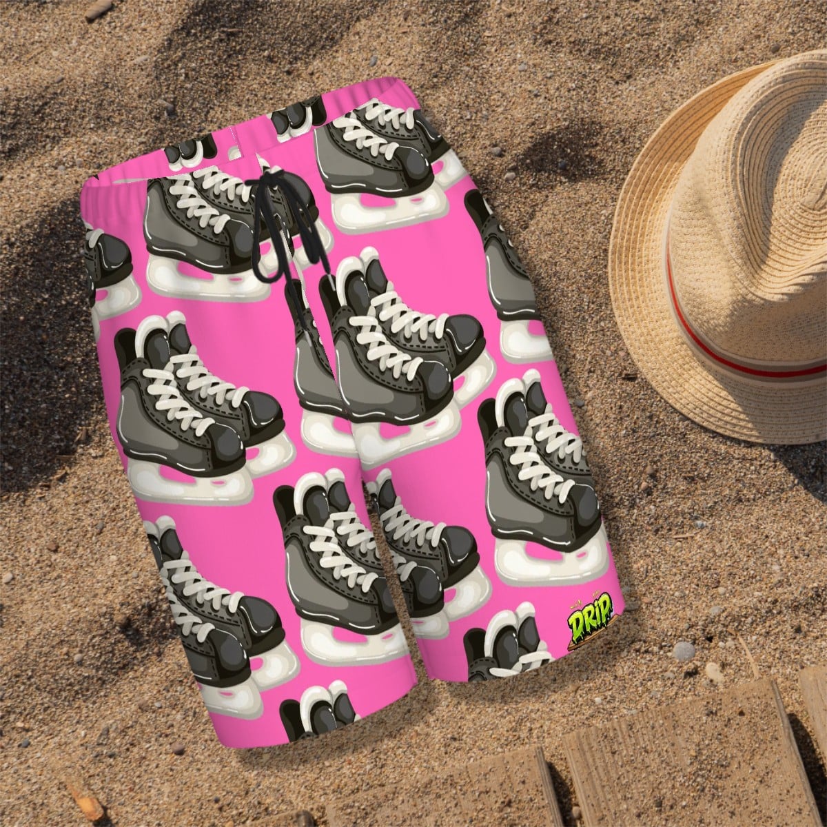 Youth Swim Shorts - Hockey Skates Hot Pink