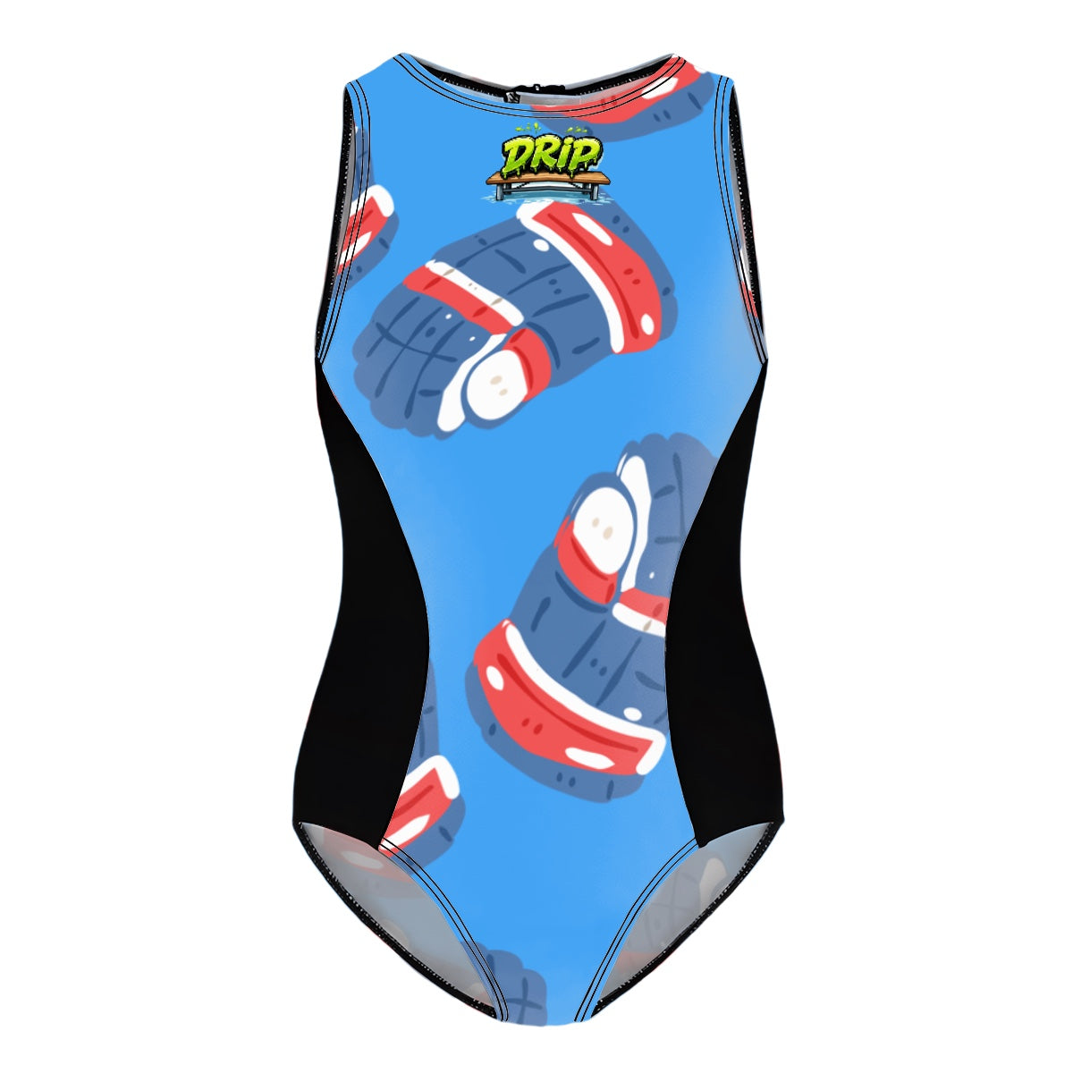 Girls One Piece Swimsuits - Blue Hockey Gloves