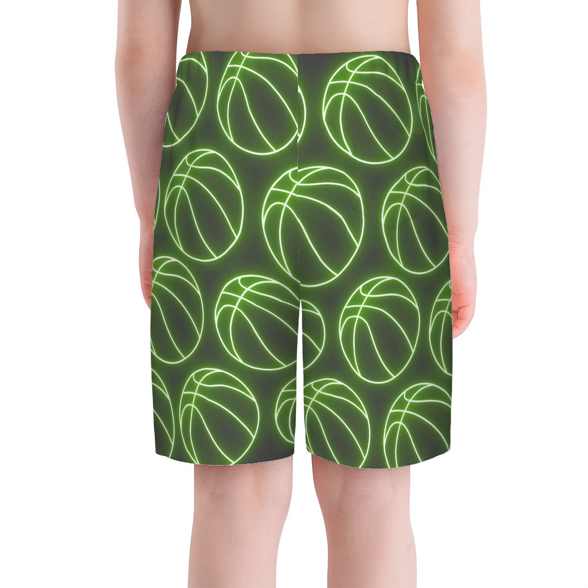 Youth Swim Shorts - Neon Basketballs Charcoal
