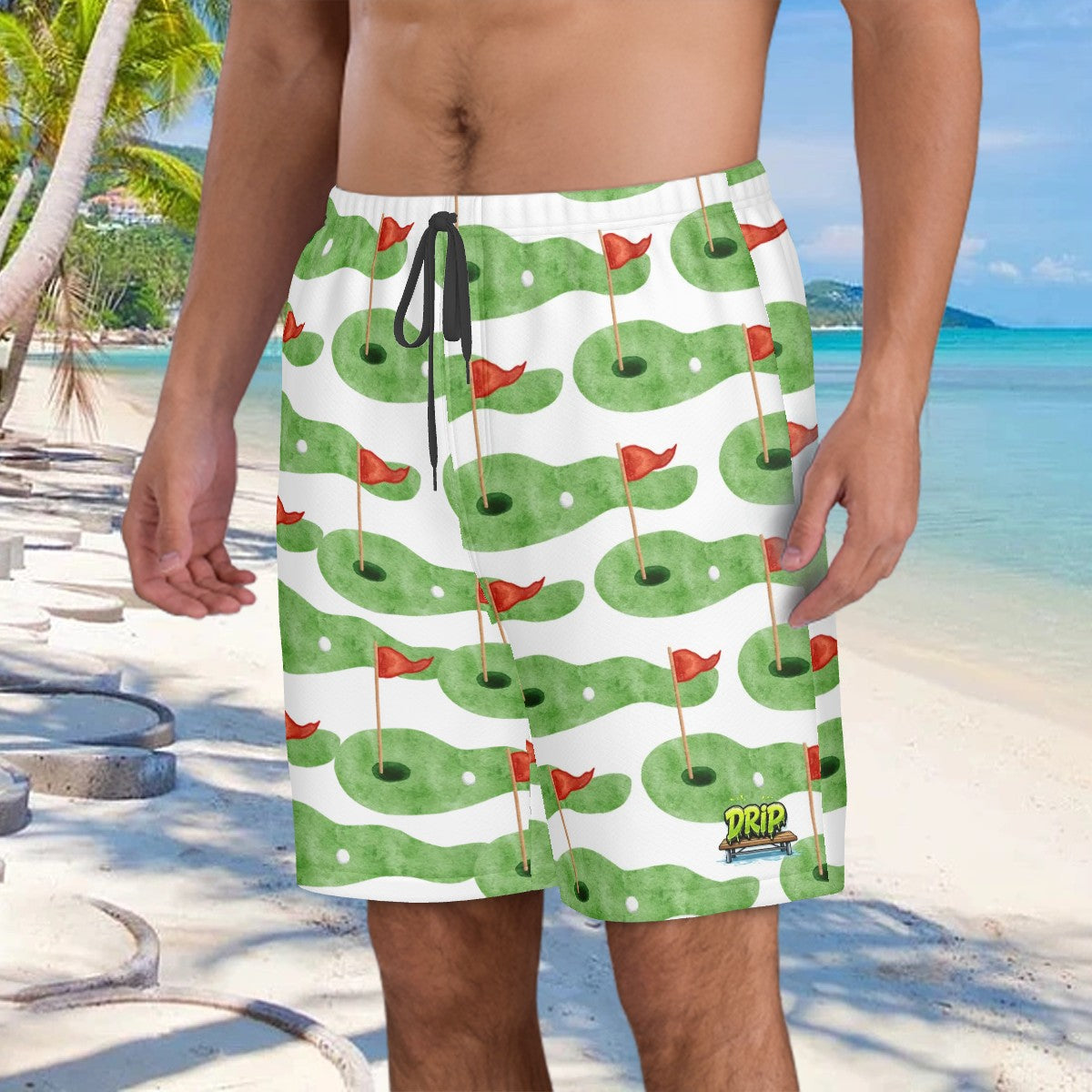 Water to Workout Hybrid Shorts - Golf Hole and Flag White
