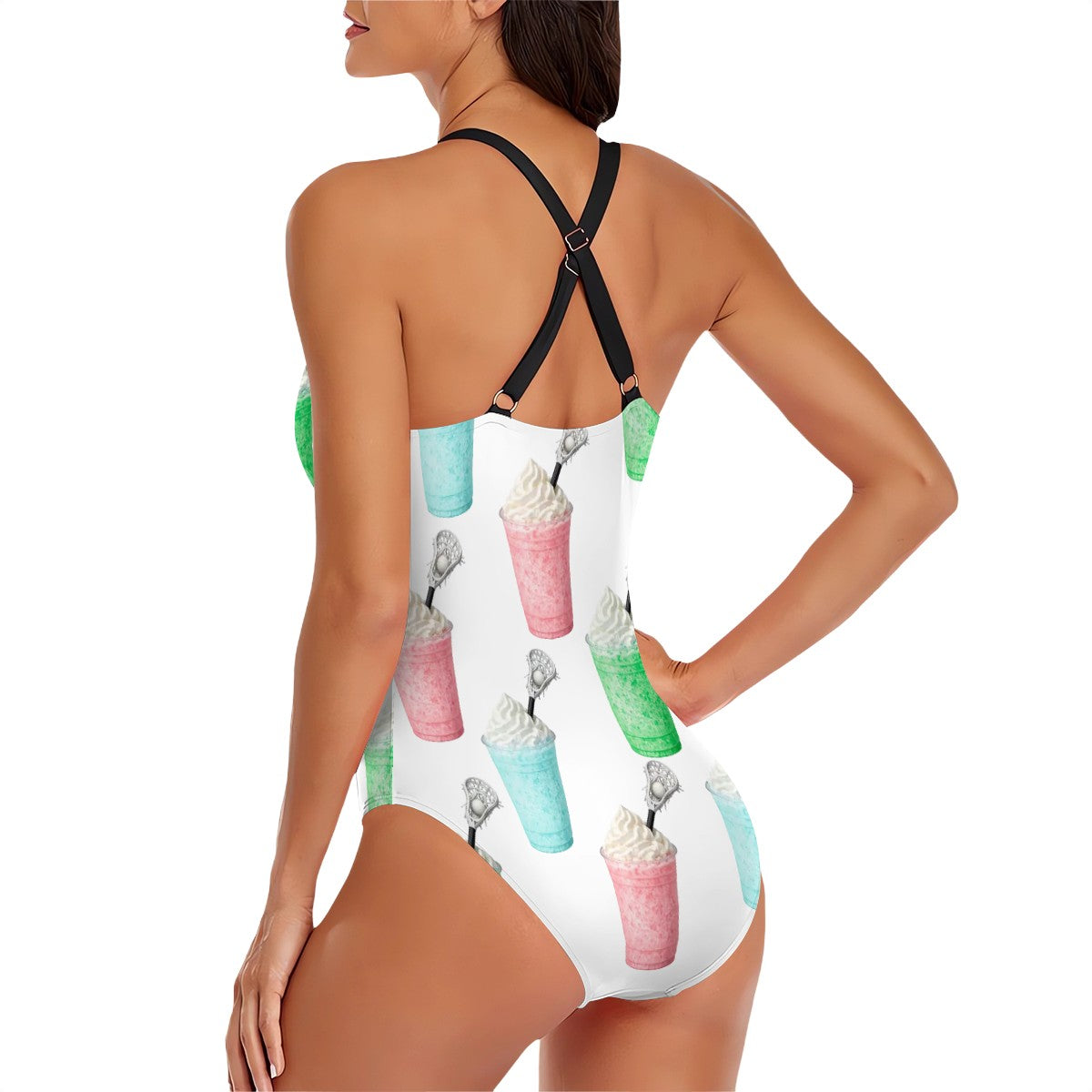 Cross-Back One Piece Swimsuit Women - Ice Cream Lacrosse White