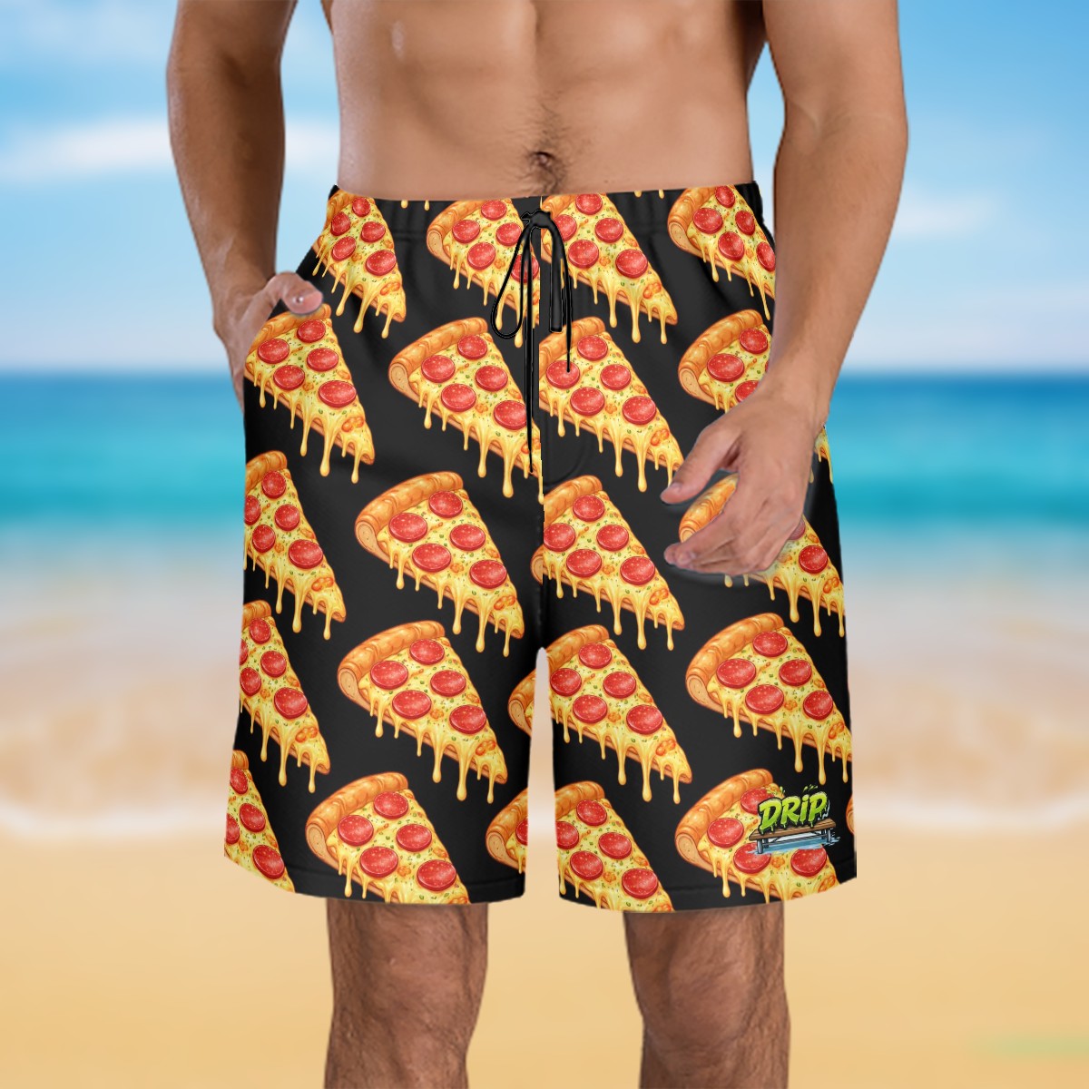 Men/Teen Swim Shorts - Pizza Black