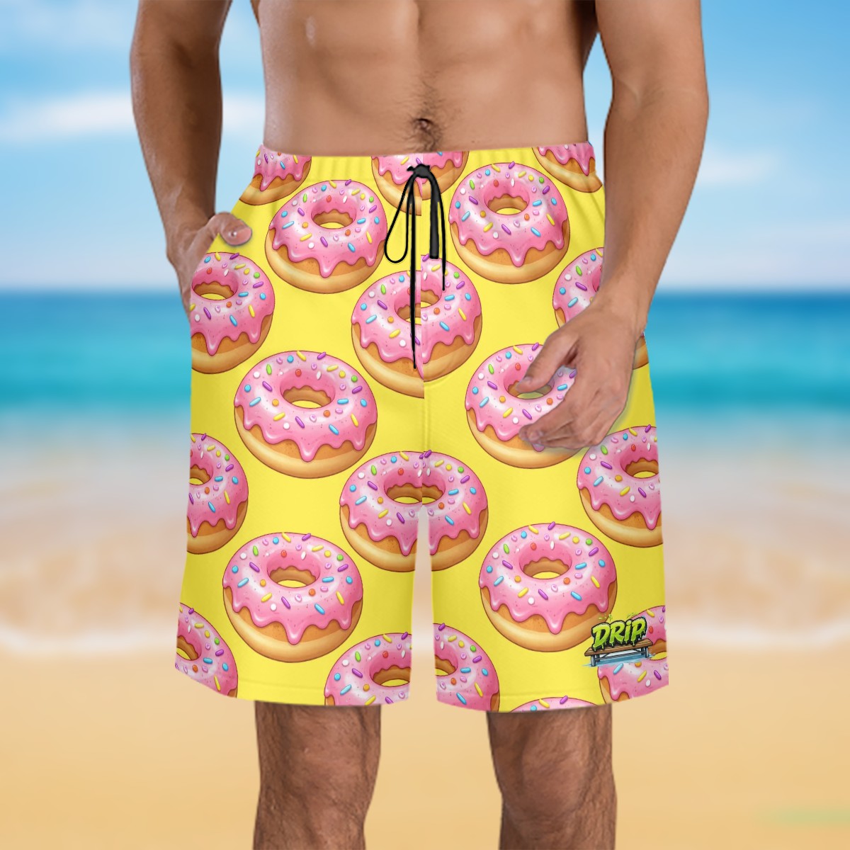 Men/Teen Swim Shorts - Donut Drip Yellow
