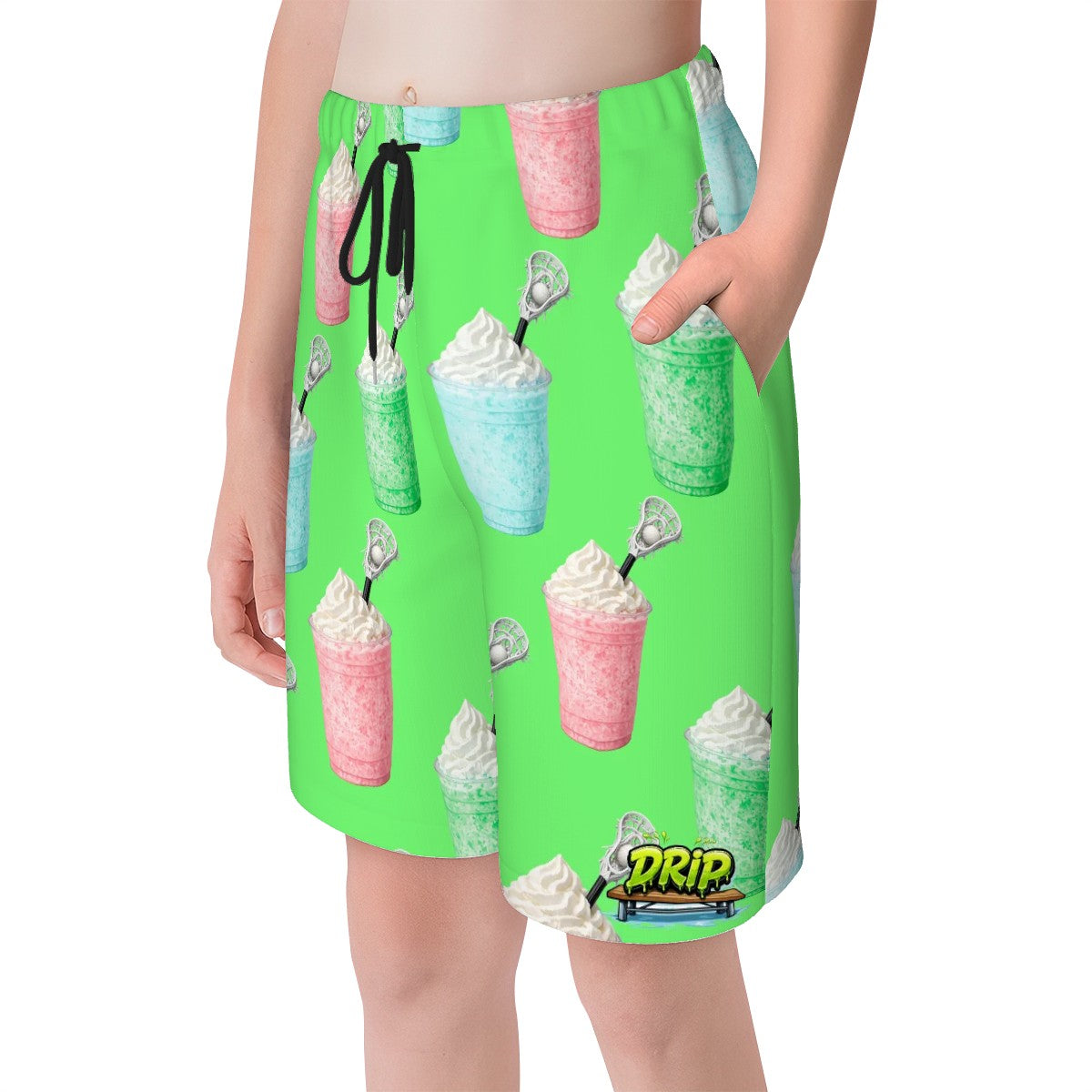 Youth Swim Shorts - Ice Cream Lacrosse Hot Green