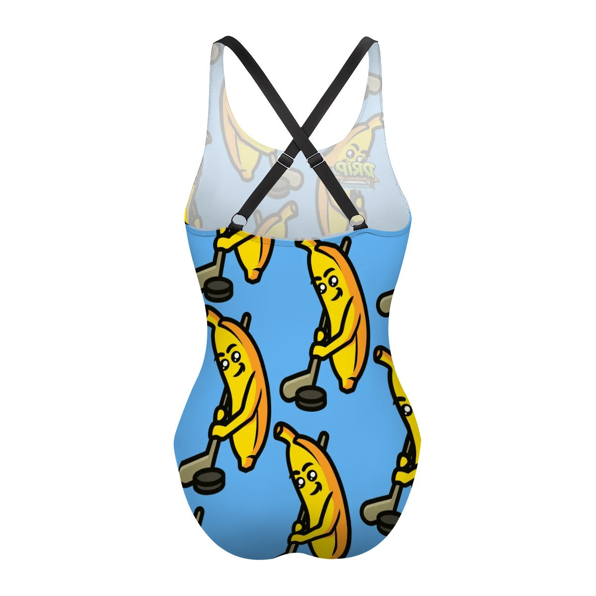 Cross-Back One Piece Swimsuit Women - Bananas about Hockey Sky Blue